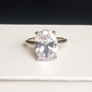 5.8ct Oval 18K Gold Plated Simulated Diamond Ring NEW